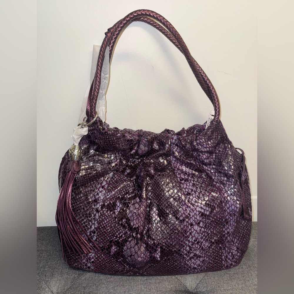 BRIGHTON NOLITA Purple Python Snake Leather Shoulder Bag Hobo